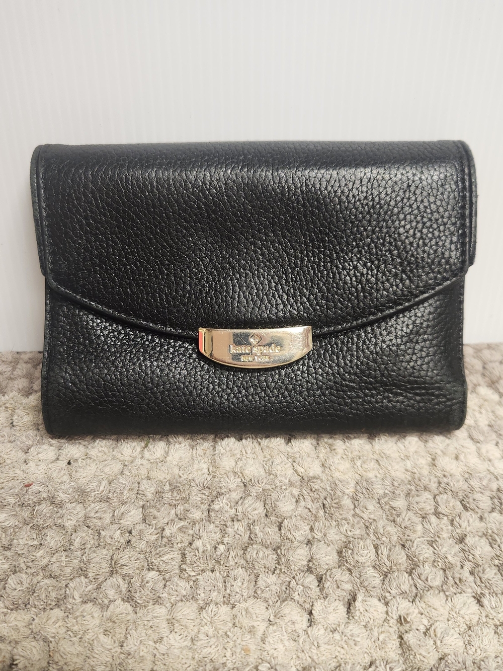 kate spade Black Pebbled Leather Wallet with Gold Accent